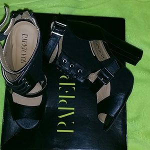 Paperfox black buckle heels