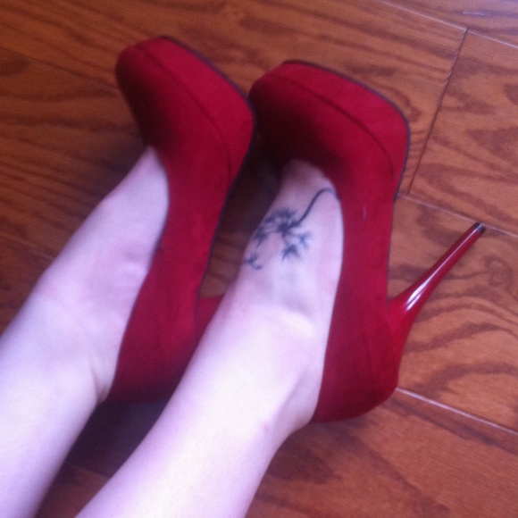 Red platform heels