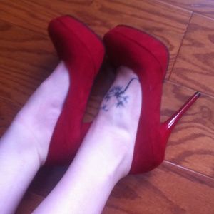 Red platform heels