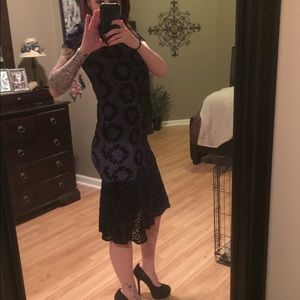 Velour dress with see thru bottom detail