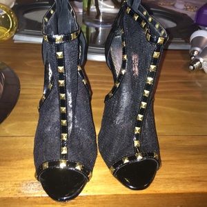Bebe lace and gold stud booties