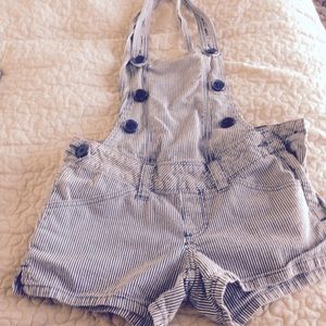 Blue/white stripe short overalls
