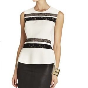 BCBG Lace Striped Peplum Top