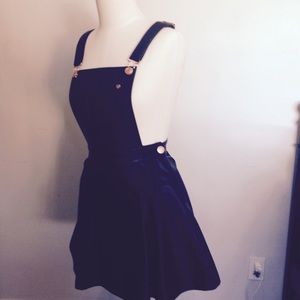 NWOT black faux leather overall dress