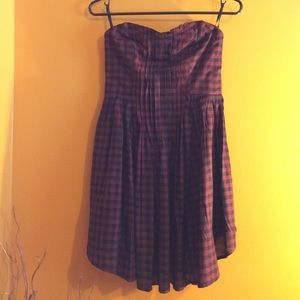 Kimchi blue. Strapless red and black plaid dress.