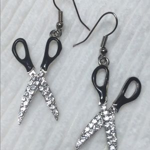 Black and Rhinestone Scissor Earrings