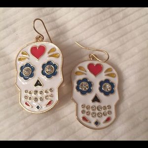 Enameled White Colorful Skull Earrings