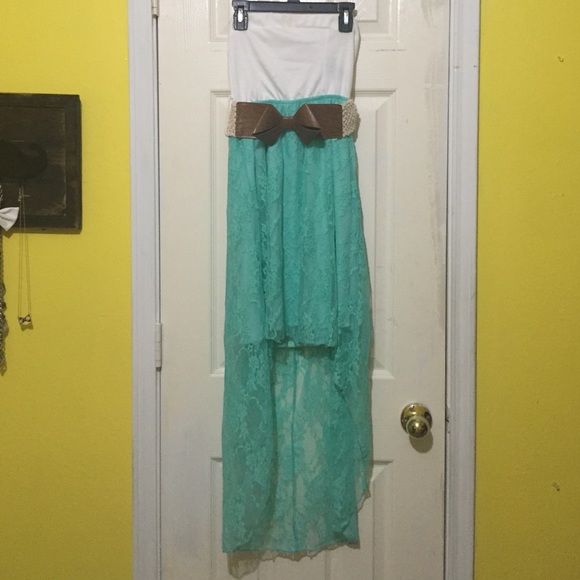 Teal and white high-low dress