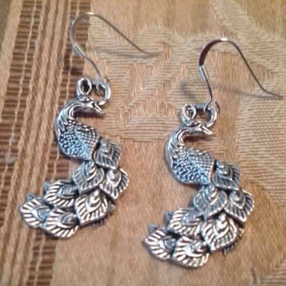 Tibetan silver peacock earrings