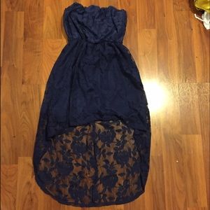 Navy blue high to low lace dress