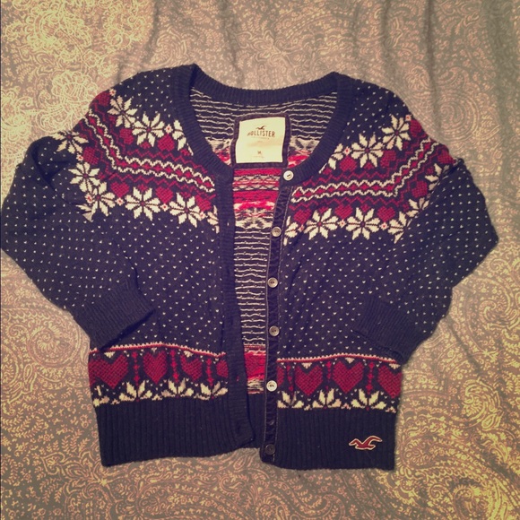 Navy blue "Hollister" holiday cardigan