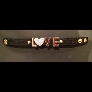 BCBGeneration gold "L💙VE" black leather bracelet