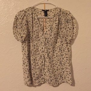 Beautiful Tan/Black polka dot shirt