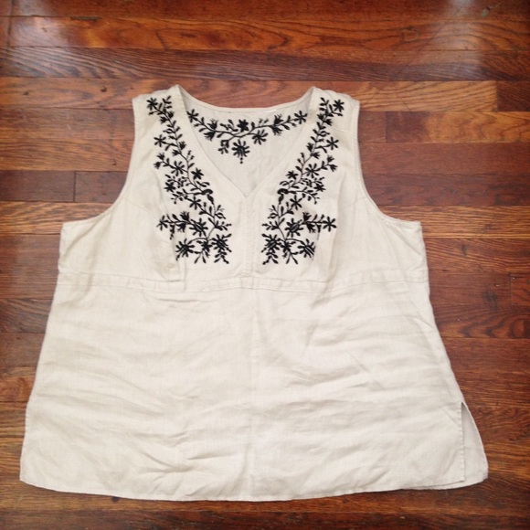Khaki Top with Black Floral Trim