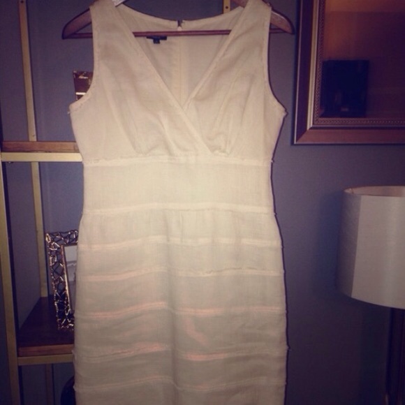 Talbots beige linen tiered sheath dress 4
