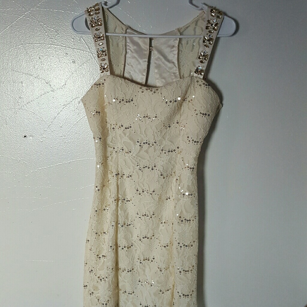 Short white and gold prom dress
