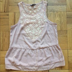 Mauve chiffon top with crochet embroidery