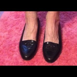 Chanel authentic black leather loafers.