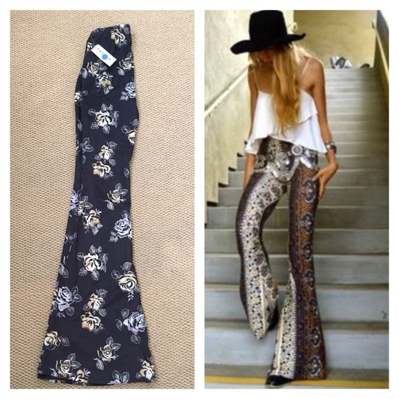 patterned bell bottom yoga pants