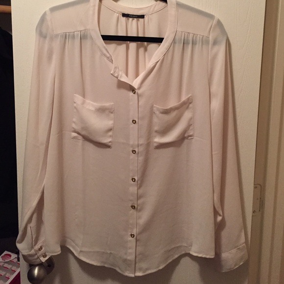 Cream long sleeve top with gold accent buttons