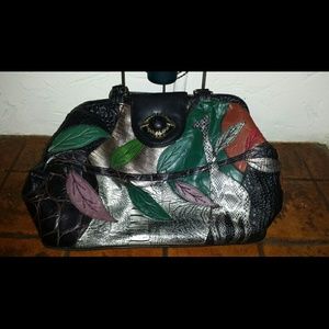Leather Safari print vintage handbag/clutch