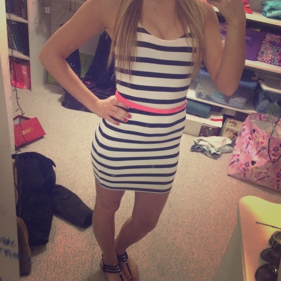 H&M black & white striped dress. Gently used