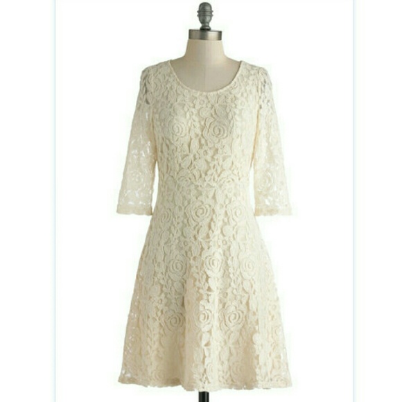 Modcloth "Have It Almond" 3/4 sleeve Lace Dress