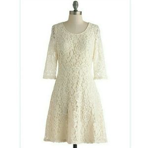 Modcloth "Have It Almond" 3/4 sleeve Lace Dress