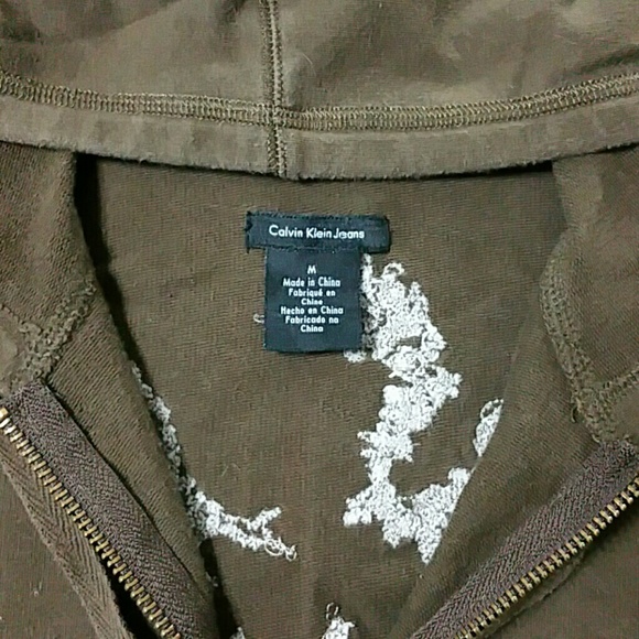Calvin Klein Jeans Army Green Olive Zip Hoodie - Picture 2 of 4