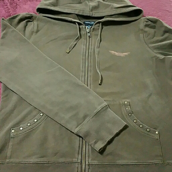 Calvin Klein Jeans Army Green Olive Zip Hoodie - Picture 4 of 4