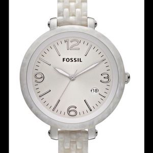 Heather three-hand white pearlised resin watch