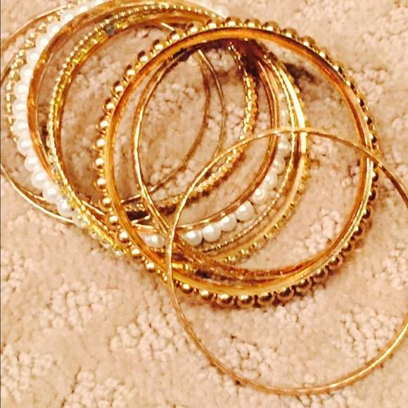 Gold and pearl bangle bracelets