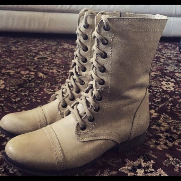 Beige Steve Madden Combat Boots