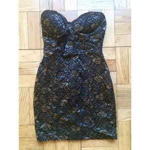 Black & gold lace body con dress