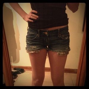 Jean Shorts with Gold Sequin Pockets