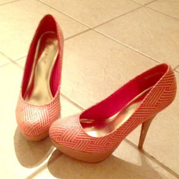 Orange and Tan Woven Heels