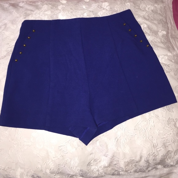 Navy high waisted, studded shorts - Picture 1 of 2