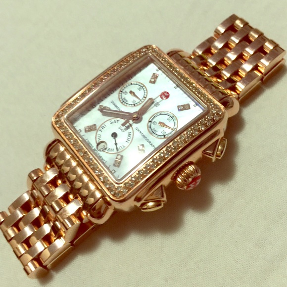 Rose Gold Michele Deco Watch with Diamonds