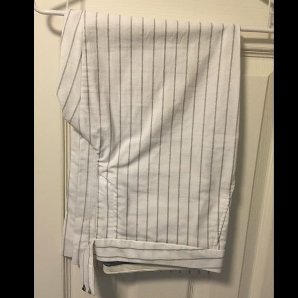 Express Editor white capris with black pinstripes