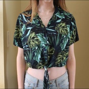 American Apprel Jungle Leaves Cropped Blouse