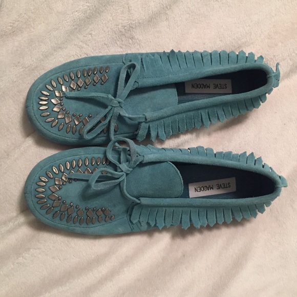 Studded turquoise moccasins