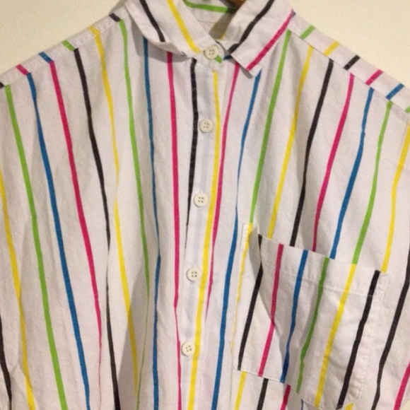 🌈 80s rainbow retro vintage button up blouse top - Picture 2 of 2