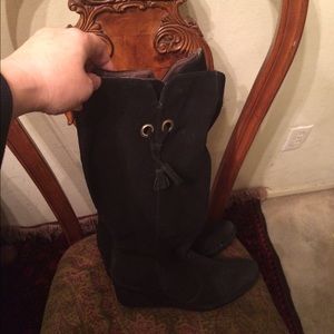Nicole tall black suede boots.