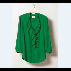 Anthropologie ruffled picea buttondown