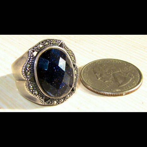 ❌Vintage Sterling Silver Goldstone/Marcasite Ring - Picture 2 of 4