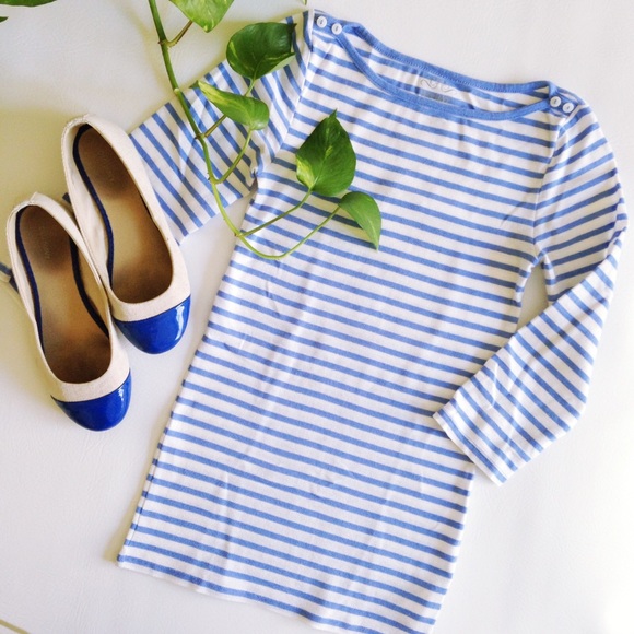 Boat Neck Light Blue Striped Tee