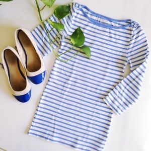 Boat Neck Light Blue Striped Tee