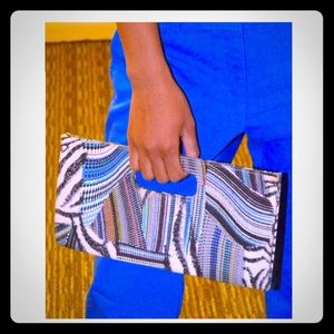 Blue/white multi color tribal clutch