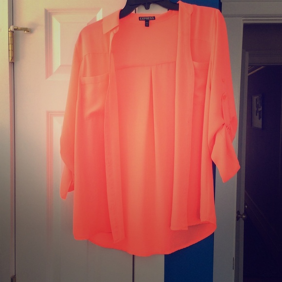 Express Coral Chiffon Button-Up Blouse