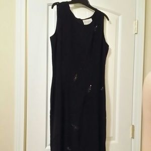 Black dress with side split.